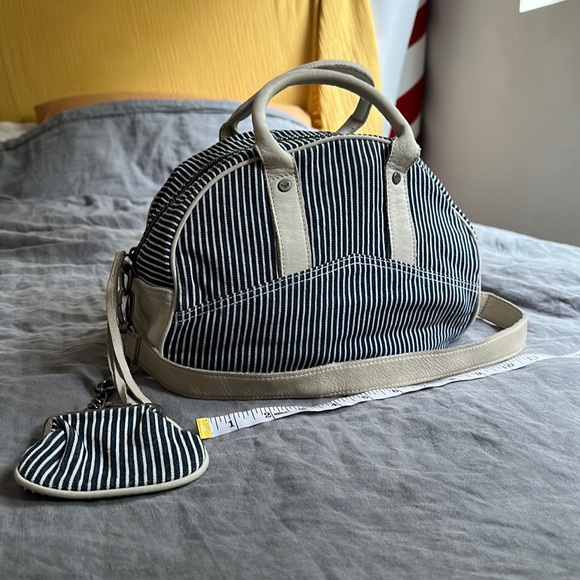 KAPITAL style / Armani Jeans Canvas/Leather Women's Satchel Hand Bag 13" x 9" - Picture 2 of 12